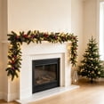 thumbnail image 4 of Lighted Christmas Garland, 5.8FT Flocked Pine Vine with Pinecones, Red Berries and Purple Baubles for Mantel, Stairs and Door Decor, Green, 4 of 8