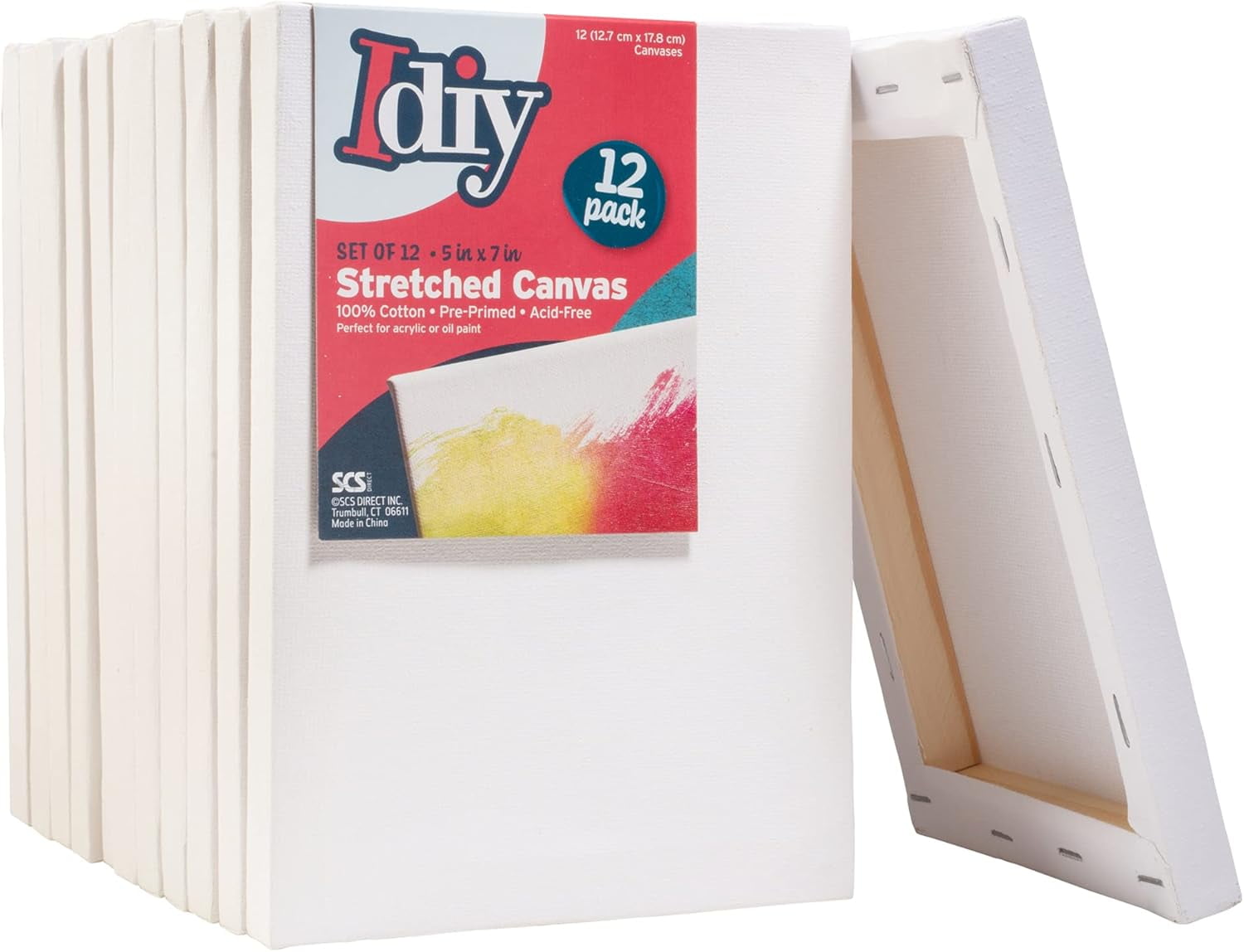 (2 pack) iDIY 5x7 Stretched Canvas Boards (Set of 12) – 100% Cotton Pre-Primed Painting Canvases for Acrylic & Oil Paint - Professional Grade Acid-Free Art Panels for Artists, Kids, Classroom & DIY Crafts