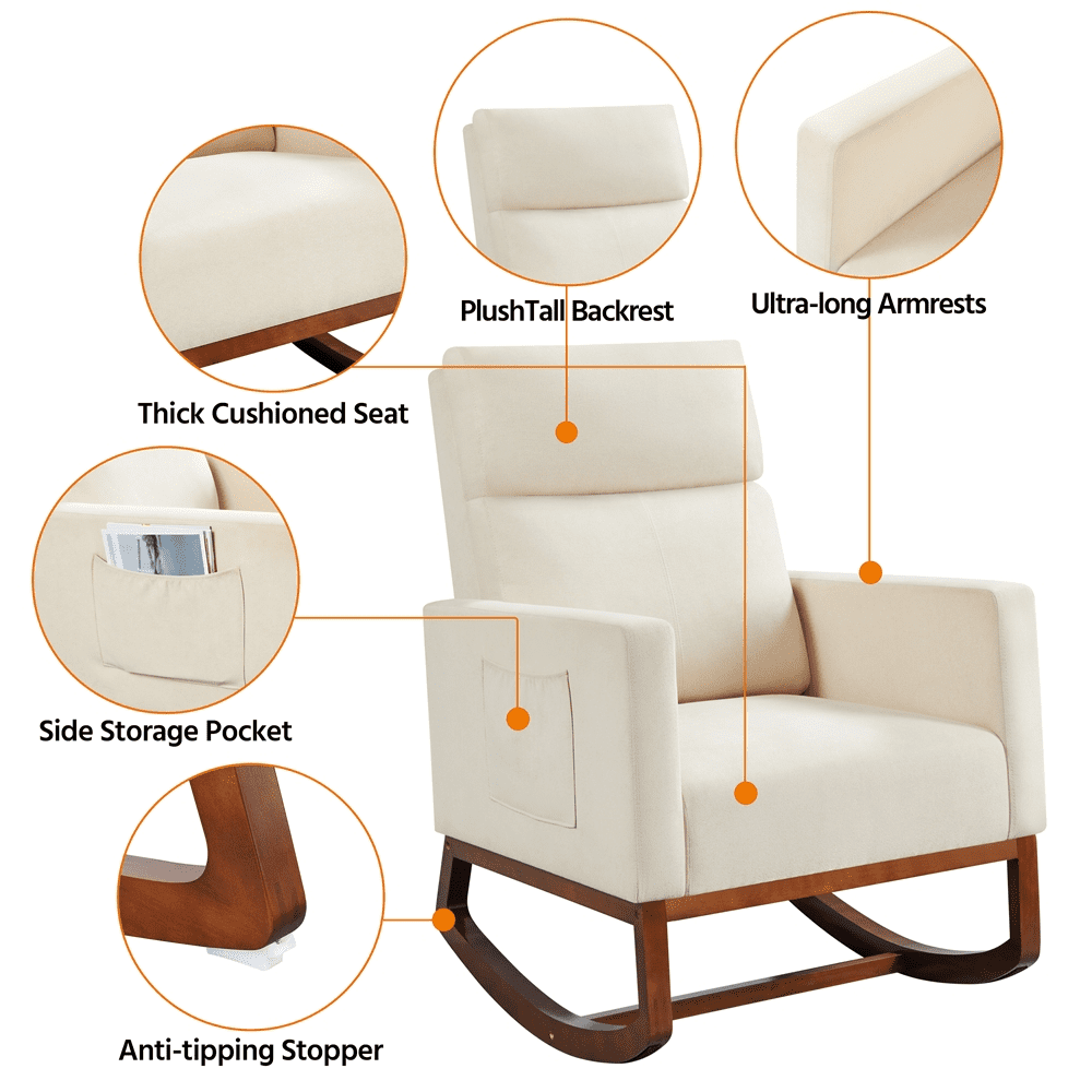 Alden Design Fabric Upholstered Rocking Accent Chair, Beige