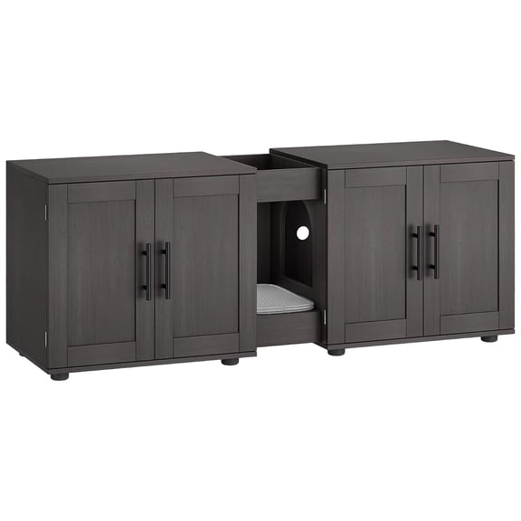 55” Large Wooden Cat Litter Box Enclosure for 2 Cats, Double Litter Box Cabinet with Litter Mat, Hidden Pet Furniture for Living Room