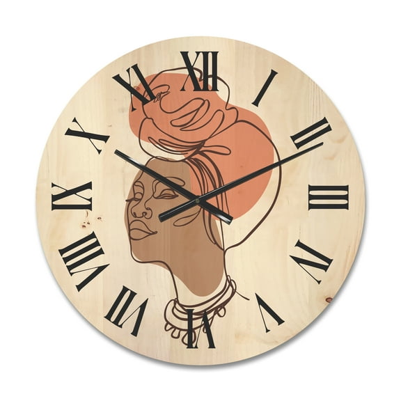 Designart 'One Line Portrait of Afro American Woman IV' Modern Wood Wall Clock