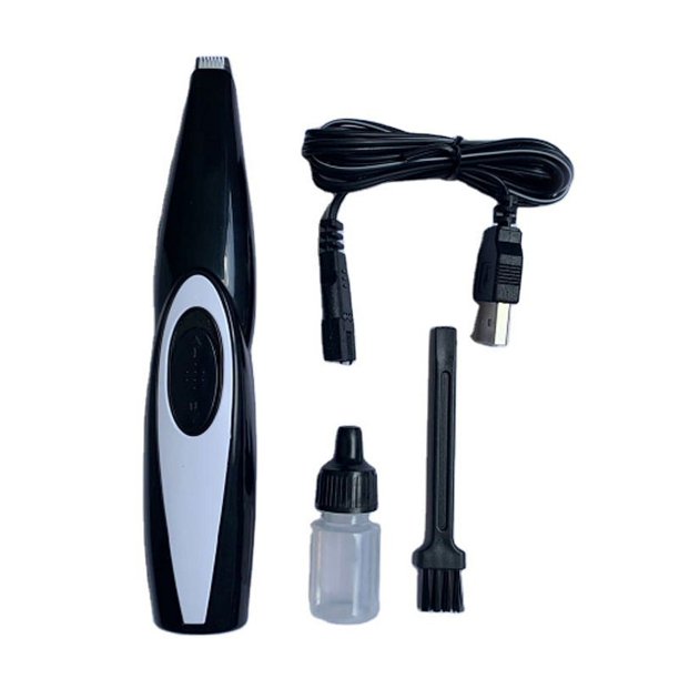 Cortapelos eléctrico negro para mascotas, cortapelos pequeño inalámbrico recargable por USB para perros, gatos, patas, orejas y ojos