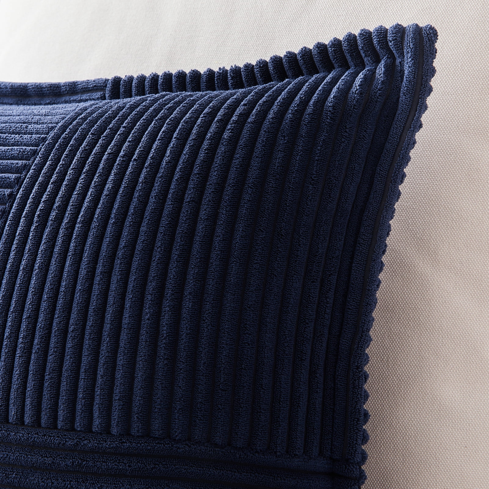 Topfinel 18" x 18" Wide Side Pillowcase,Corduroy Decorative Textured Pillow Cover, Navy,Set of 2