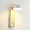 thumbnail image 1 of Lámpara de pared LED moderna para interiores con interruptor de botón, luz de pared de madera maciza giratoria en ángulo de 350°, adecuada para escaleras de pasillo de hotel, 1 of 5