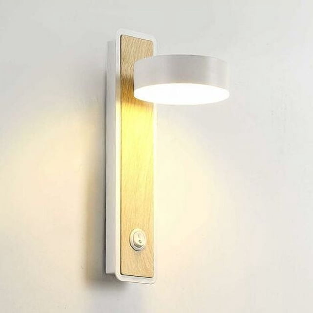Lámpara de pared LED moderna para interiores con interruptor de botón, luz de pared de madera maciza giratoria en ángulo de 350°, adecuada para escaleras de pasillo de hotel