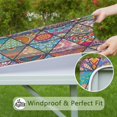 thumbnail image 6 of Multicolor Ethnic Geometric Pattern Square Fitted Tablecloth with Elastic Edge,Square Table Cover,Washable Elastic Table Cover for Home Kitchen Party Decor 34"x34", 6 of 6