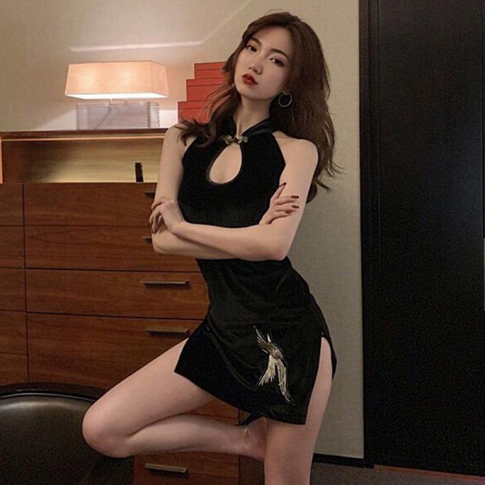 Side Split Sleeveless Dress Mini Dress Qipao Dress Slim Fit Mandarin Collar Women s Cheongsam Bodycon Dress