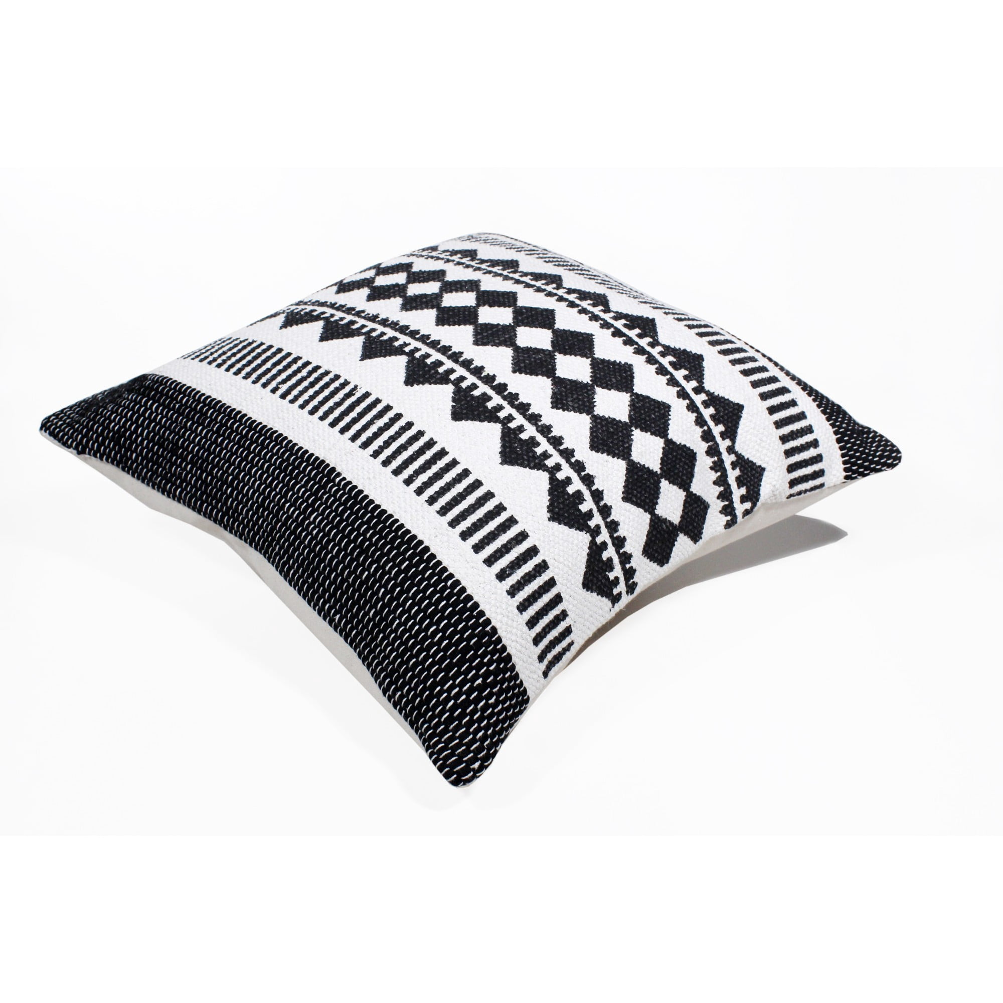 Laddha Home Designs Handwoven Tribal Cotton Throw Pillow Cover - 20" - White and Black