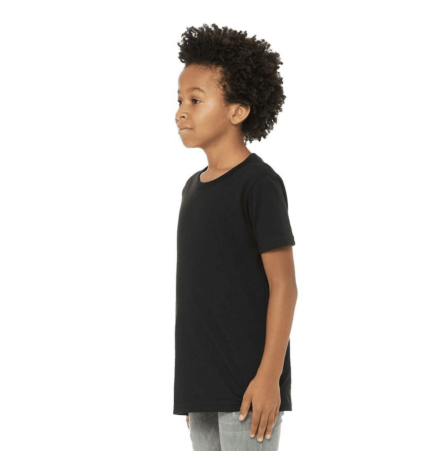 (1 pack) BELLA+CANVAS Youth Unisex Short Sleeve Crew T-Shirt – Black Large Cotton Tee for Crafting, Personalization, Tie Dye & Everyday Wear