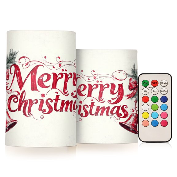 BZSMCE Flameless Candles LED Lights Red Merry Christmas Elegant Bell Painting Creativity Battery Candles