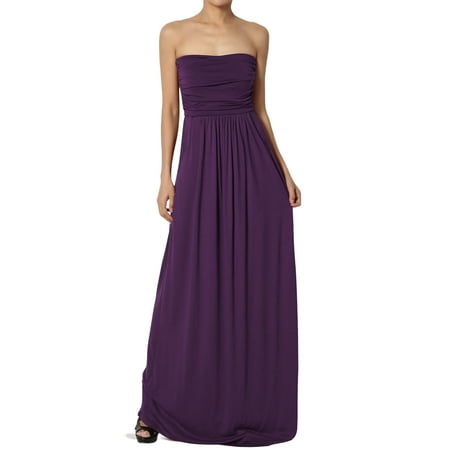 TheMogan Women's Strapless Ruched Pocket Maxi Dress Tube Top Long Skirt Sundress Cover Up