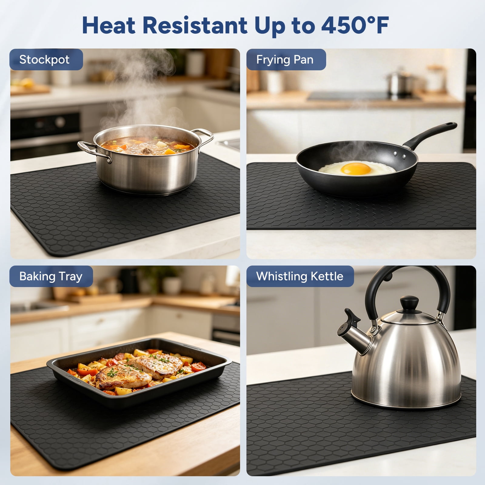 OVINESY Silicone Cooktop Protector for Electric & Induction Stoves, Heat-Resistant & Non-Slip Mat, Black, Hexagonal Pattern, 28 x 20 Inches
