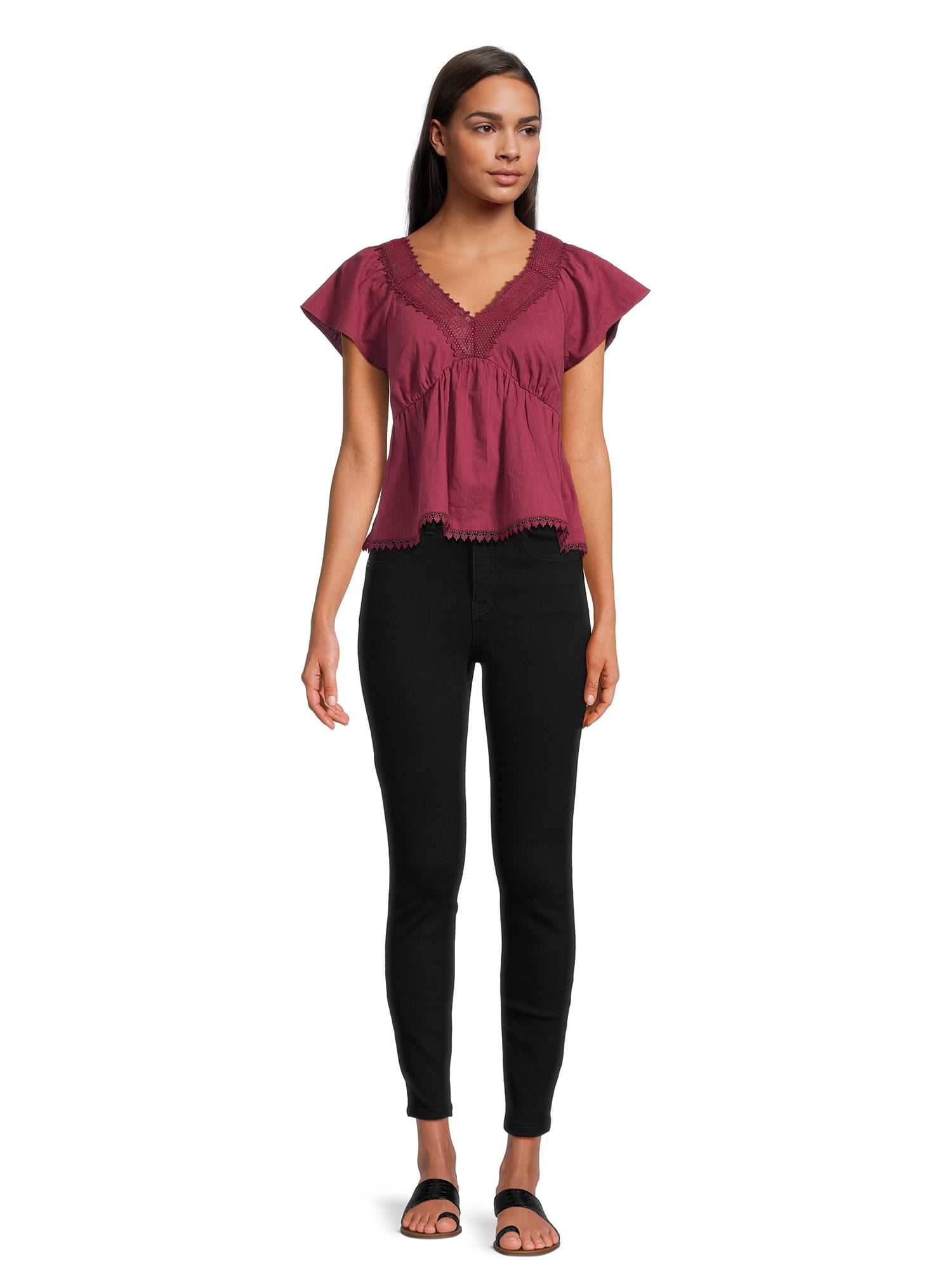 Self Esteem Juniors Crochet Trim Babydoll Top