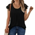 thumbnail image 2 of Womens Lace Tops Pleated Short Sleeve Shirts Summer Casual Dressy Blouses Black L, 2 of 5