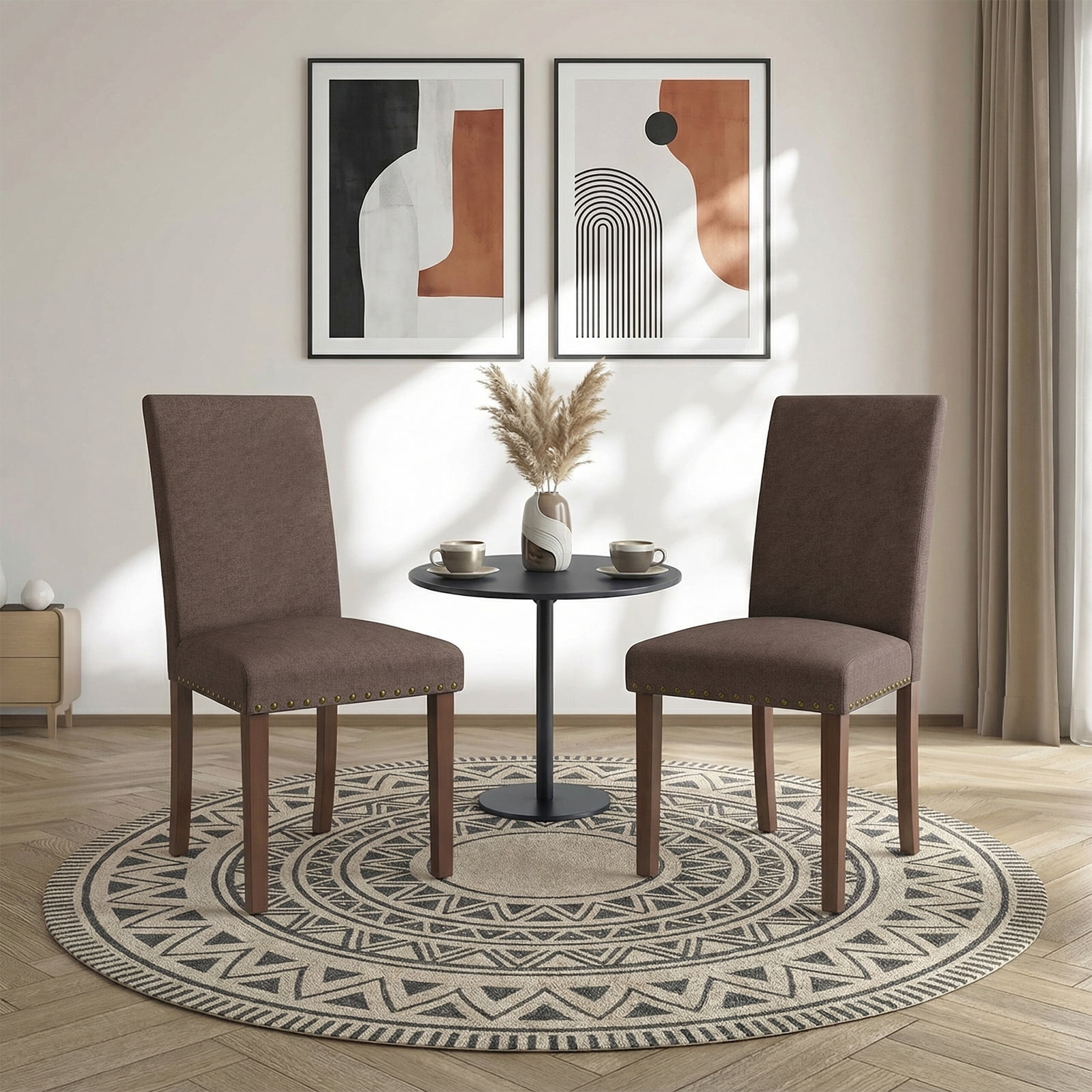Arlopu Dining Chairs Set of 4, Upholstered Parsons Dining Chairs with Nailhead Trim, Solid Wood Legs & Padded Seat, Side Chair for Kitchen, Dining Room, Living Room