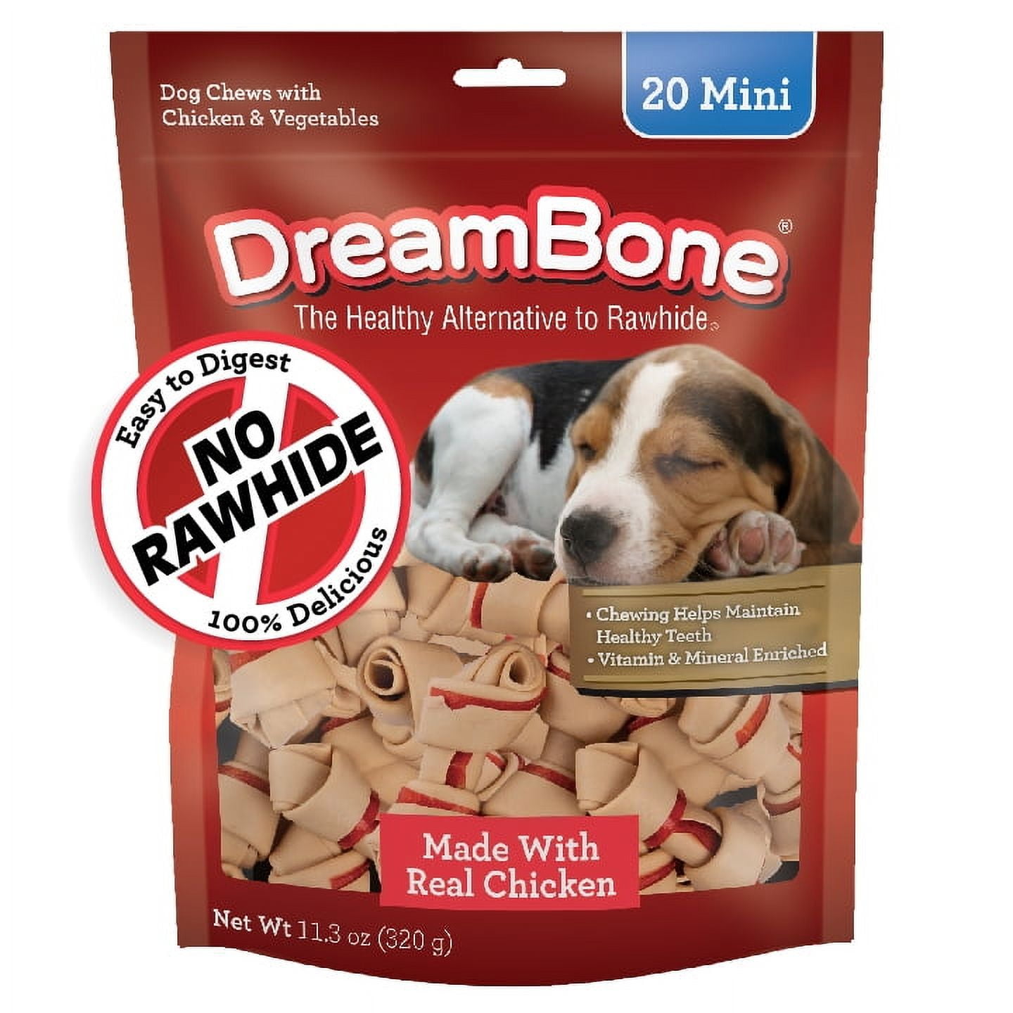 (3 pack) DreamBone Classic Bone Mini Rawhide-Free Chews for Dogs, Made with Real Chicken, 20 Count