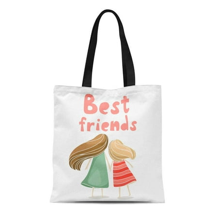 KDAGR Canvas Bag Resuable Tote Grocery Shopping Bags Two Best Friends Girls Holding Hands About Friendship White Tote