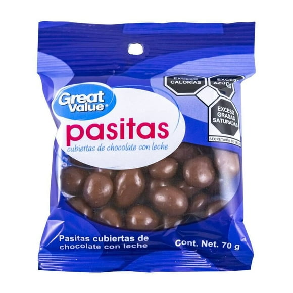 Pasitas cubiertas con chocolate Great Value 70 g