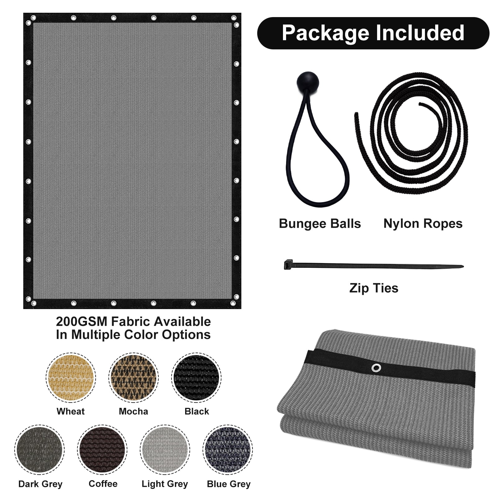 Jane Stone 12'X16' Rectangular 200 GSM 100% HDPE Sun Shade Cloth with Grommets,90% UV Block Pergola Replacement Cover,Light Gray