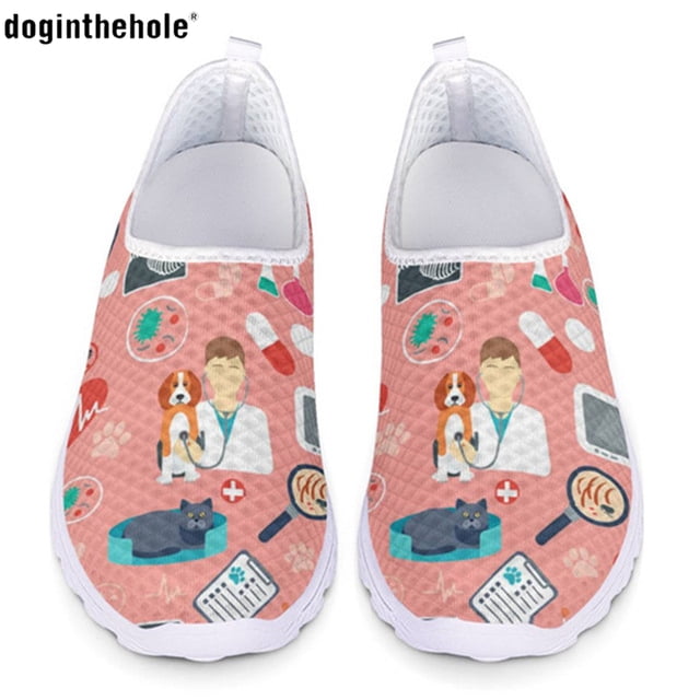 Zapatillas de deporte con estampado de cirujano veterinario Doginthehole para mujer, de malla transpirable, ligeras, sin cordones, a la moda para niñas y mujeres