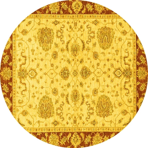 Ahgly Company Indoor Round Oriental Yellow Traditional Area Rugs, 4' Round