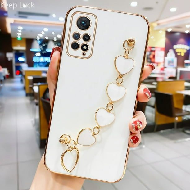 Funda de cadena con pulsera de corazón de amor chapada a la moda para Xiaomi Redmi Note 11 12 11S 10 10S 10C 10A 9S 9T 9C 12T, funda a prueba de golpes Fivean unisex
