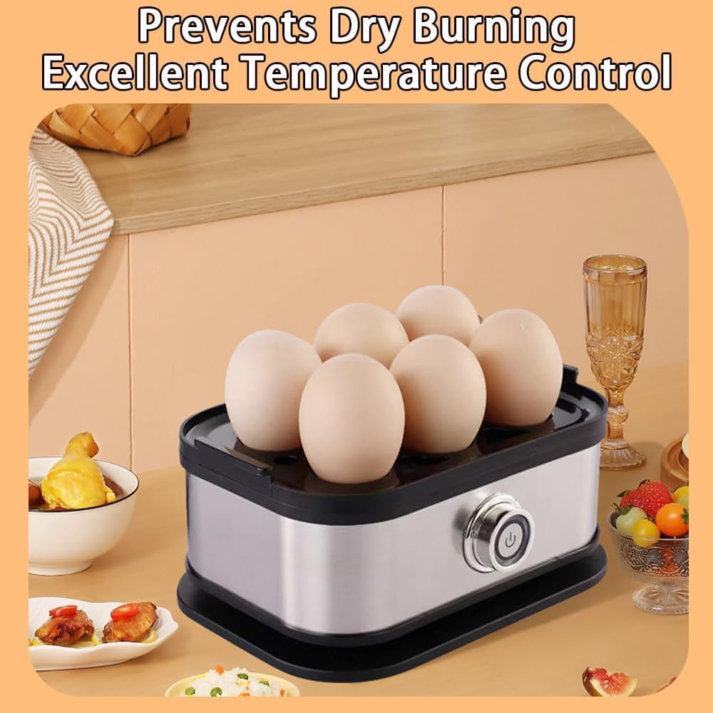 Halreactody Smart Egg Cooker with Auto Shut, Multifunctional Stainless Steel Egg Cooker, Holds up to 6 eggs, also steams other foods, and includes anti-scald tongs for safe handling (1 PCS)