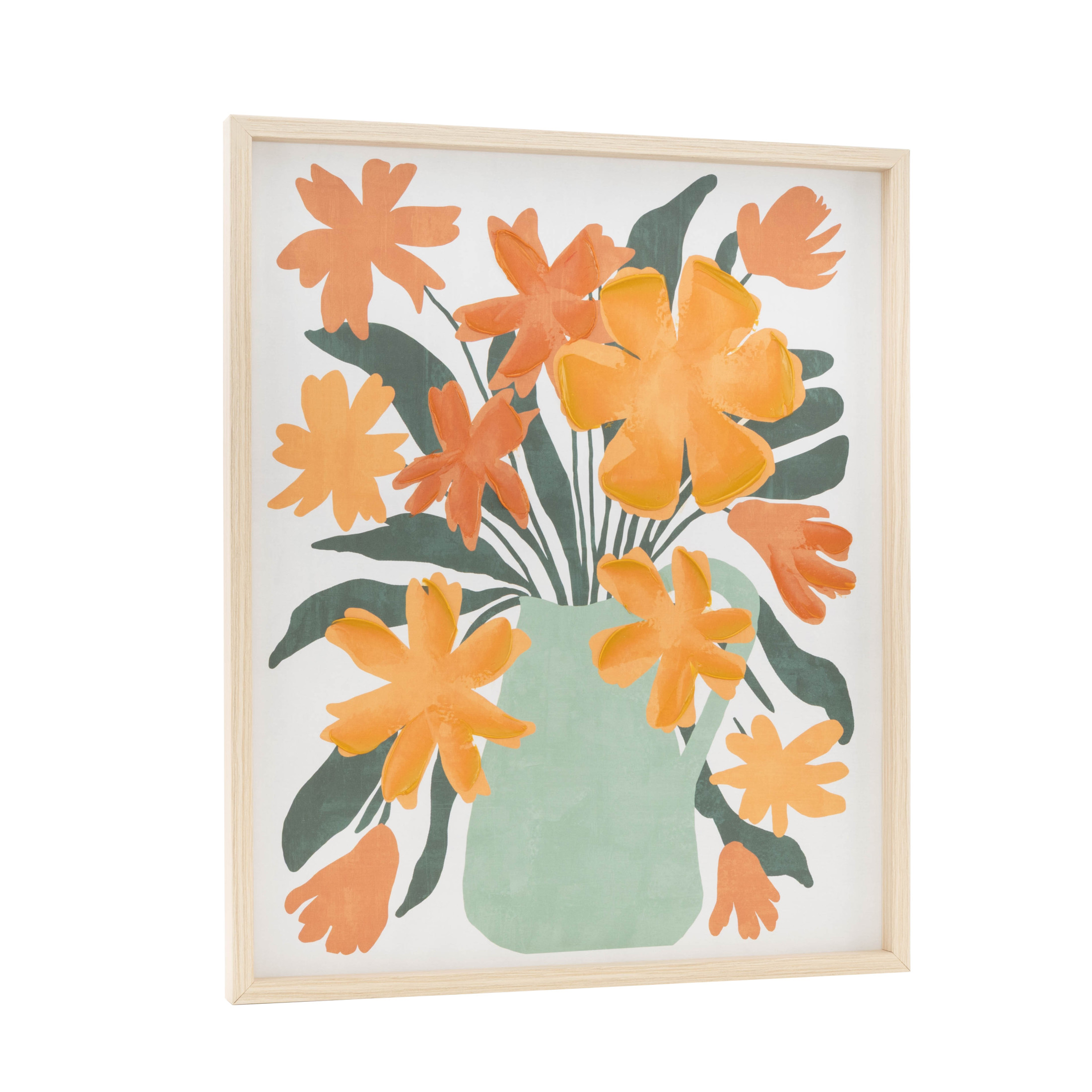 24" x 20" Floral Framed Wall Art with Green Leaves and Vase, by DecMode