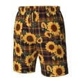 thumbnail image 4 of Fotbe Brown Blue Plaid Sunflower Trajes de Baño Estampados para Hombre, Shorts de Verano de Secado Rápido, Ropa de Playa, Bañadores-X-Large, 4 of 6