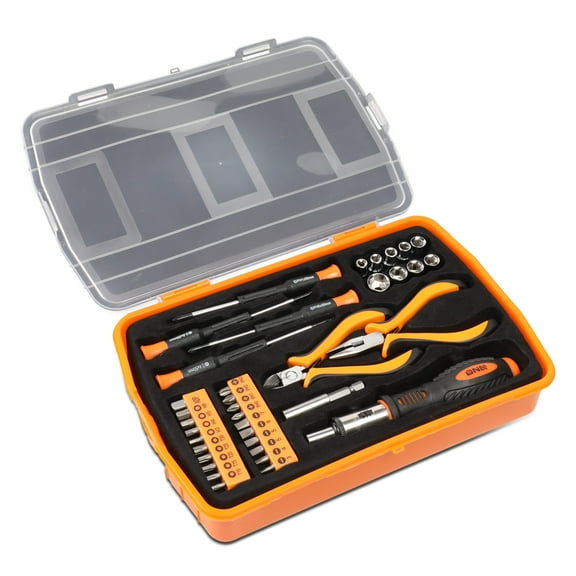 DNA Motoring TOOLS-00035, Orange Finish Ratcheting Screwdriver, Titanium Coated Bits Tool Set, 37Pc