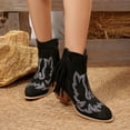 thumbnail image 4 of Xfvqtps Womens Western Ankle Boots with Embroidery Fringe Chunky Block Heel Fashion Winter Boots Comfortable Suede Lace up Boho Booties, 4 of 9