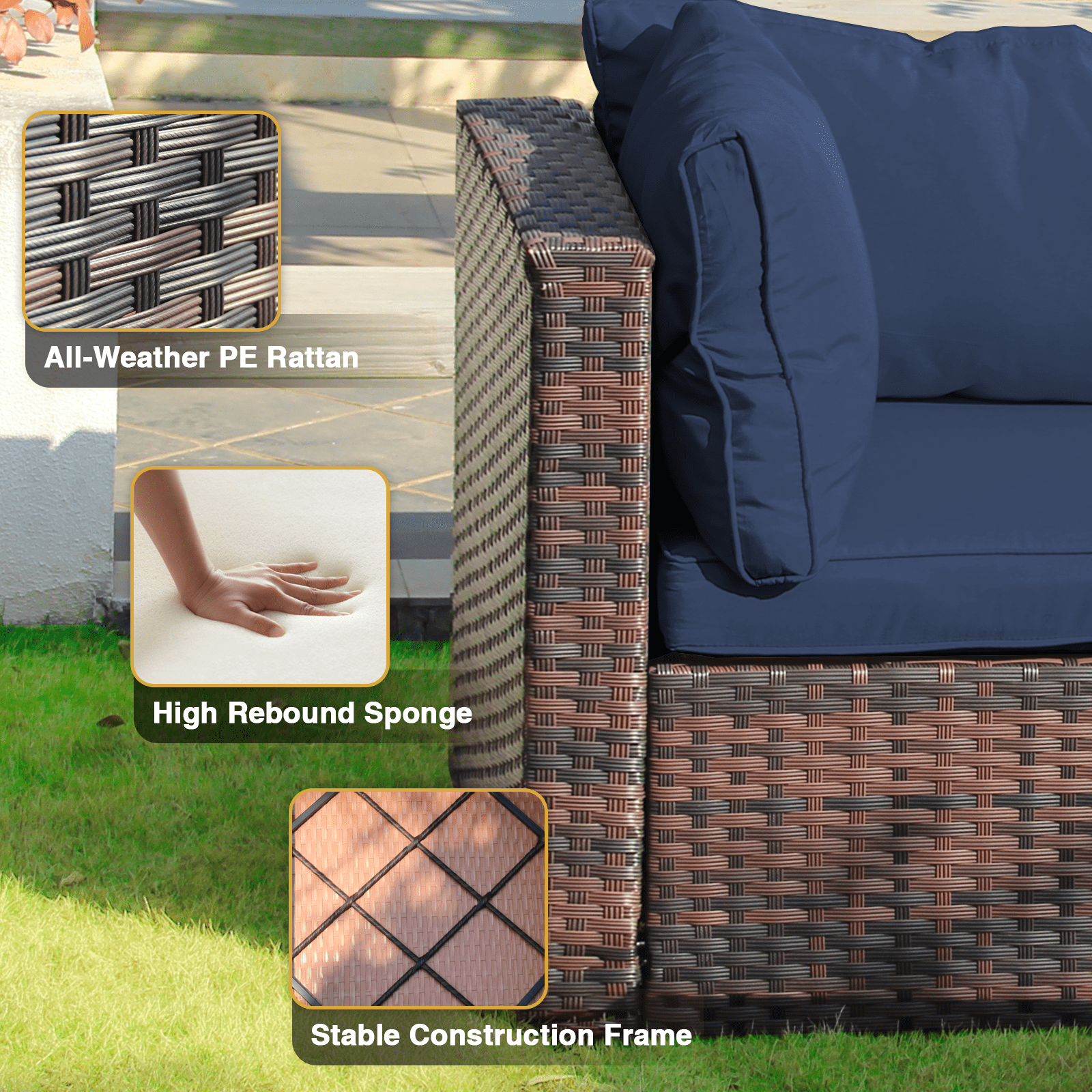 Gaildon 11 Piece Patio Furniture Set with Fire Pit Table, All Weather Outdoor Sectional PE Rattan, Patio Conversation Sets with Cushions and Glass Coffee Table for Garden Lawn Balcony Porch Deck