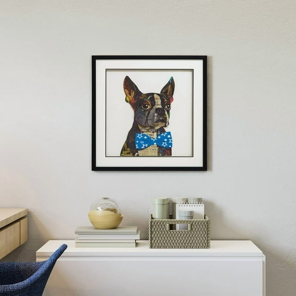 Yosemite Home Decor "Hipster Doggy I" Glass Framed 3D Wall Art in Multi-Color