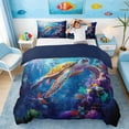 thumbnail image 3 of Manfei Underwater Sea Turtle Queen Duvet Cover Set for Kids Boys and Girls, Ocean Marine Life Print Bedding, Navy Reversible 3-Piece, 1 Duvet Cover and 2 Pillowcases, 3 of 7
