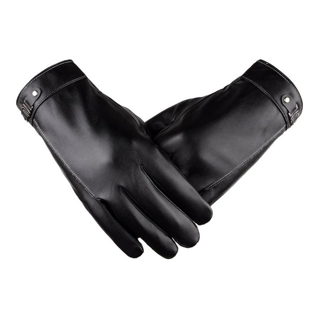 TISHITA Gloves Men Winter Warm Gloves with Wool Lining, Leather Touch Screen Jet Closure 21cm