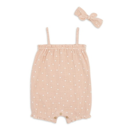 

Petit Lem Baby Girl Ruffled Gauze Romper and Headband Set 2-Piece Sizes 3M-24M