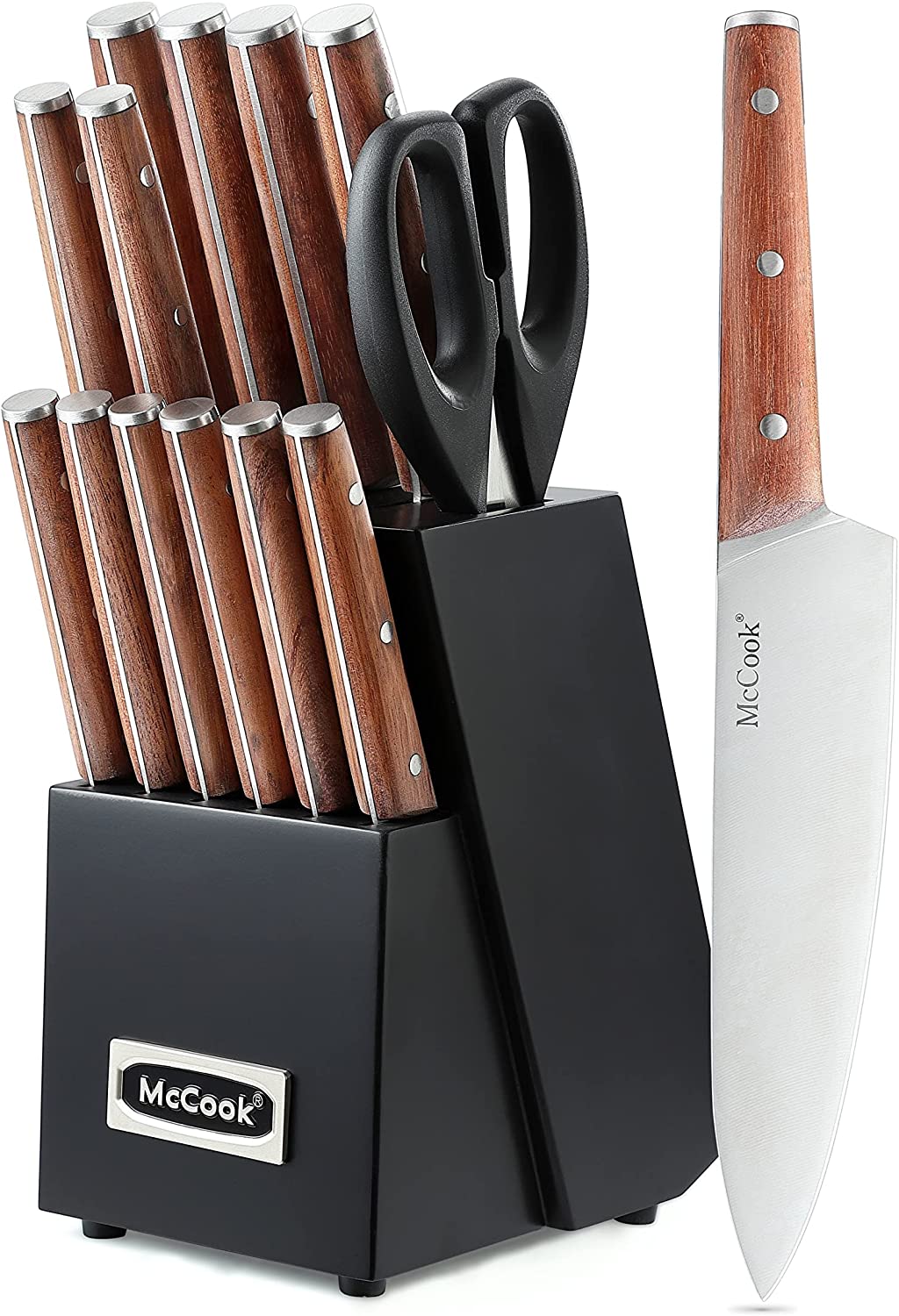 practical McCook Knife Set with Builtin Sharpener Block Dishwasher Safe MC701 Kitchen Knife Set