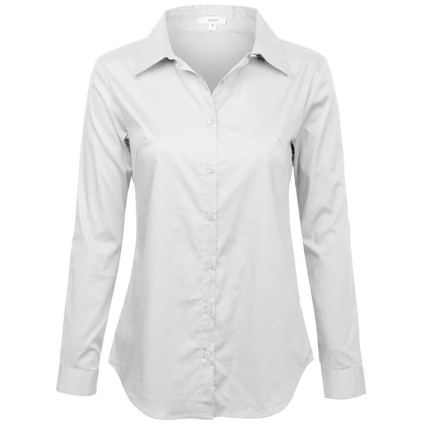 KOGMO Women's Basic Long Sleeve Button Down Shirts Office Work Blouse