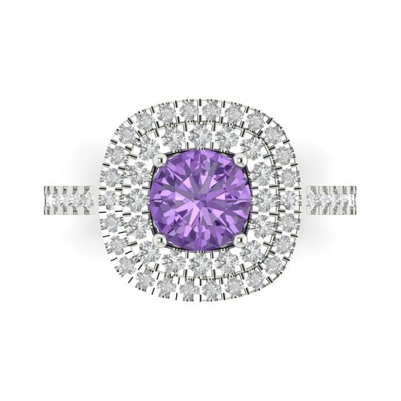Solitaire with Accents Engagement Ring for Women - 1.615ct Simulated Alexandrite in 14K White Gold Promise Ring