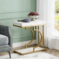 thumbnail image 2 of Fnova Narrow Side Table, C-Shaped Modern End Table with Metal Frame, Small Sofa Side Table for Living Room, Bedside Table for Couch, 2 of 20