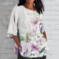 thumbnail image 3 of Workout Tops for Women Viikei Womens Tops Long Sleeve Dressy,Women's Ladies Fashion Casual Cropped 3/4 Sleeve Printing Loose Shirt Blouse Top White S, 3 of 5