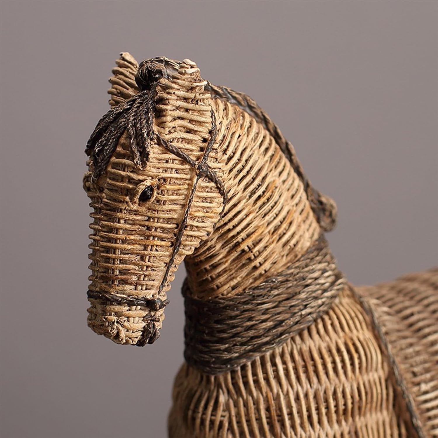 Rattan-Style Horse Statue – Handcrafted Resin Western Decor Figurine for Office, Shelf, and Entryway – Perfect Gift for Equestrian and Boho Lovers colorful