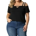 thumbnail image 1 of Blusa casual de verano para mujer de tallas grandes Agnes Orinda, con hombros descubiertos, corte en la parte superior, mangas cortas y diseño cruzado, talla 4X, color negro, 1 of 6