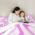 thumbnail image 4 of jejeloiu Modern Geometric Desgin 7-Piece Twin Bedding Sets,Minimalist Stripes Lines Bedding Comforter Set,Pink White Sheet Sets For Teens,Luxury Bedroom Decor Reversible, 4 of 8