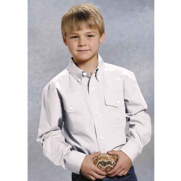 Roper Boys White Solid Long Sleeve Western Button Shirt