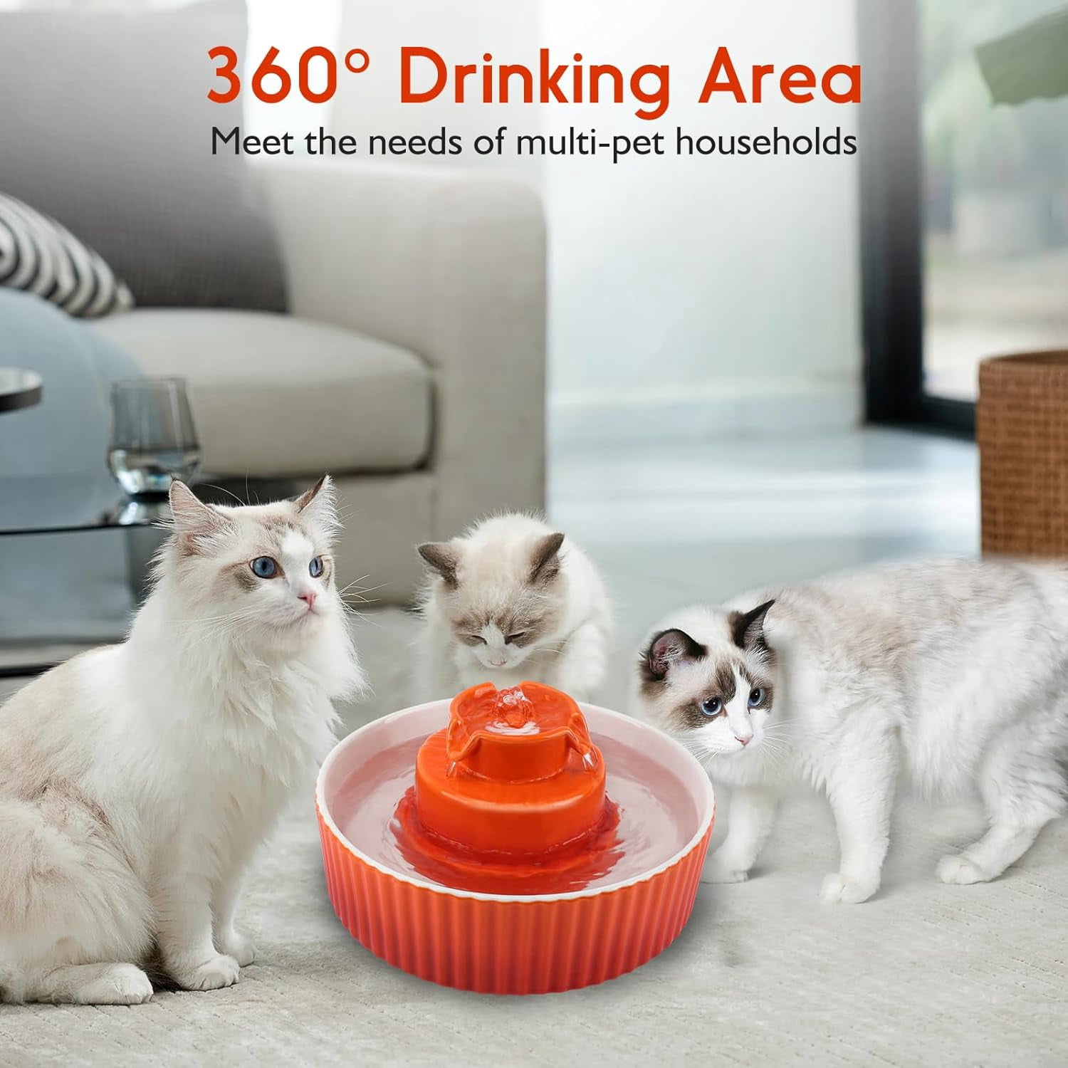 Ceramic Cat Water Fountain 2.1L with 3 Filters & 2 Pumps - Quiet Cupcake Pet Fountain for Cats Dogs