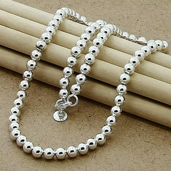 GKNET Elegant 925 Sterling Silver 6mm Smooth Beads Ball Chain Necklace Chain-18 inches