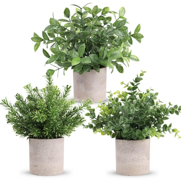 Der Rose 3 Pack Mini Plantes Vertes en Pot Fausses Plantes Artificielles en Plastique Eucalyptus pour Décoration de Bureau à Domicile Ou de Ferme