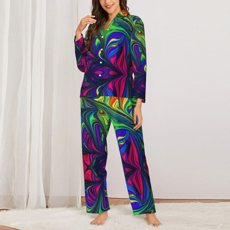 Junzan Pride Rainbow Print Womens Pajama Sets Long Sleeve Button Down For Women Pjs 2 Piece