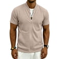 thumbnail image 5 of Men's Casual Jacket Quick Dry Polyester, Stand Up Collar Short Sleeve Zip Up Active Top, Lightweight Outdoor Rain Shell, Cycling Running Fishing | Zenithor,Khaki 3XL, 5 of 6